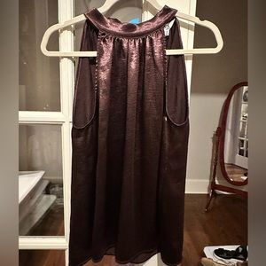 Dark purple silky tank with tie neck, size S NWT